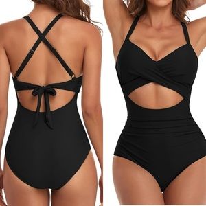 One Piece Swimsuits Tummy Control Cutout High Waisted Bathing Suit Wrap Tie Back